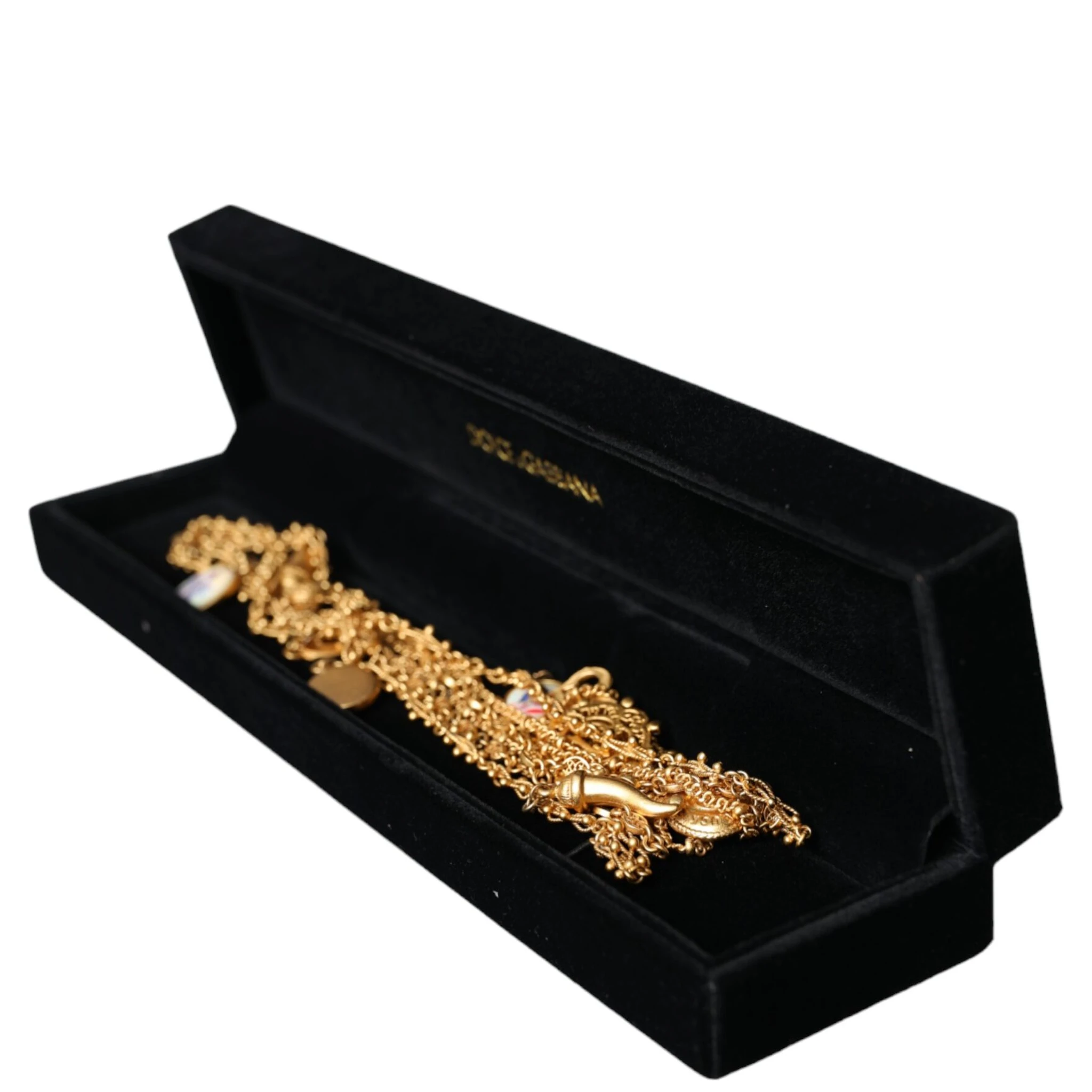 Gold Tone Chain Brass Charm Statement Sicily Necklace