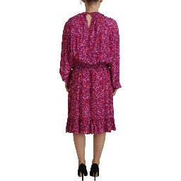 Fuchsia Stars Embellished Long Sleeves Dress