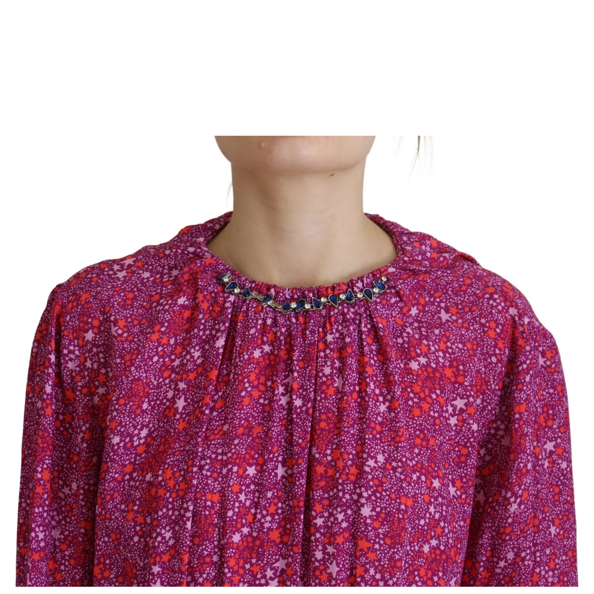 Fuchsia Stars Embellished Long Sleeves Dress