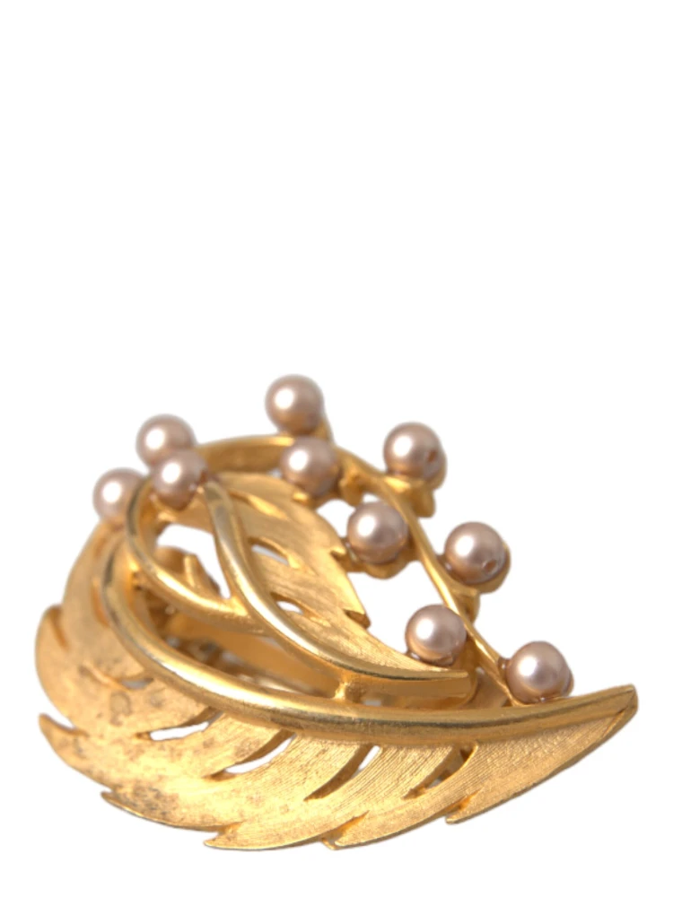 Gold Brass Leaf Embellished Jewelry Brooch Hair Pin