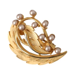 Gold Brass Leaf Embellished Jewelry Brooch Hair Pin