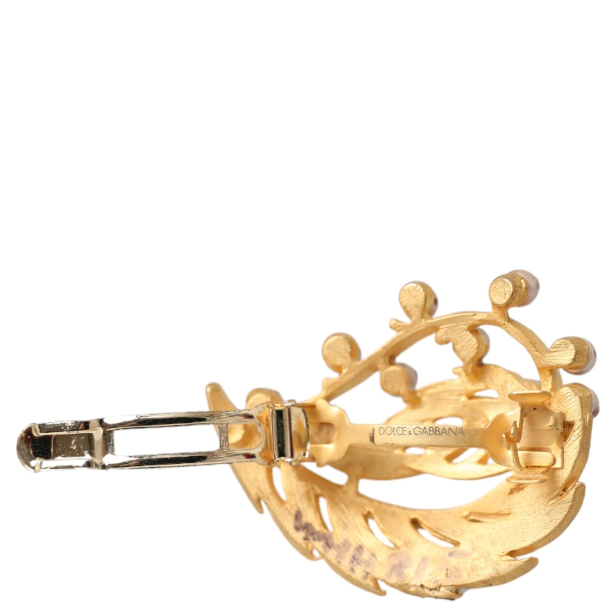 Gold Brass Leaf Embellished Jewelry Brooch Hair Pin
