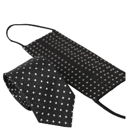 Black White Polka Dots 100% Silk Necktie Face Mask