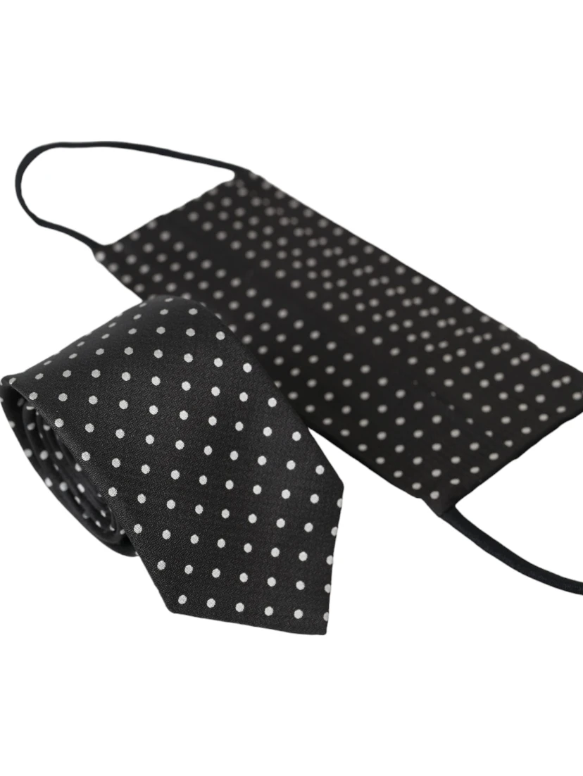 Black White Polka Dots 100% Silk Necktie Face Mask