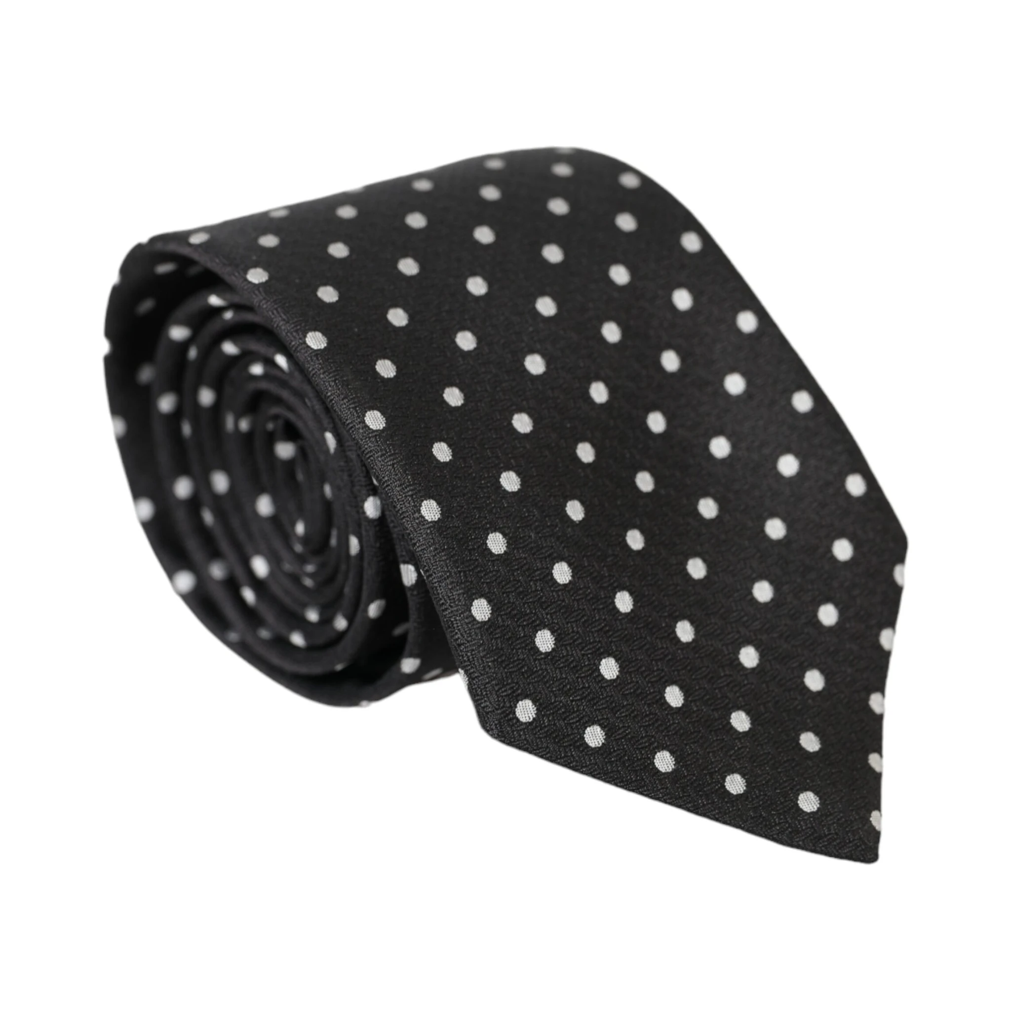 Black White Polka Dots 100% Silk Necktie Face Mask