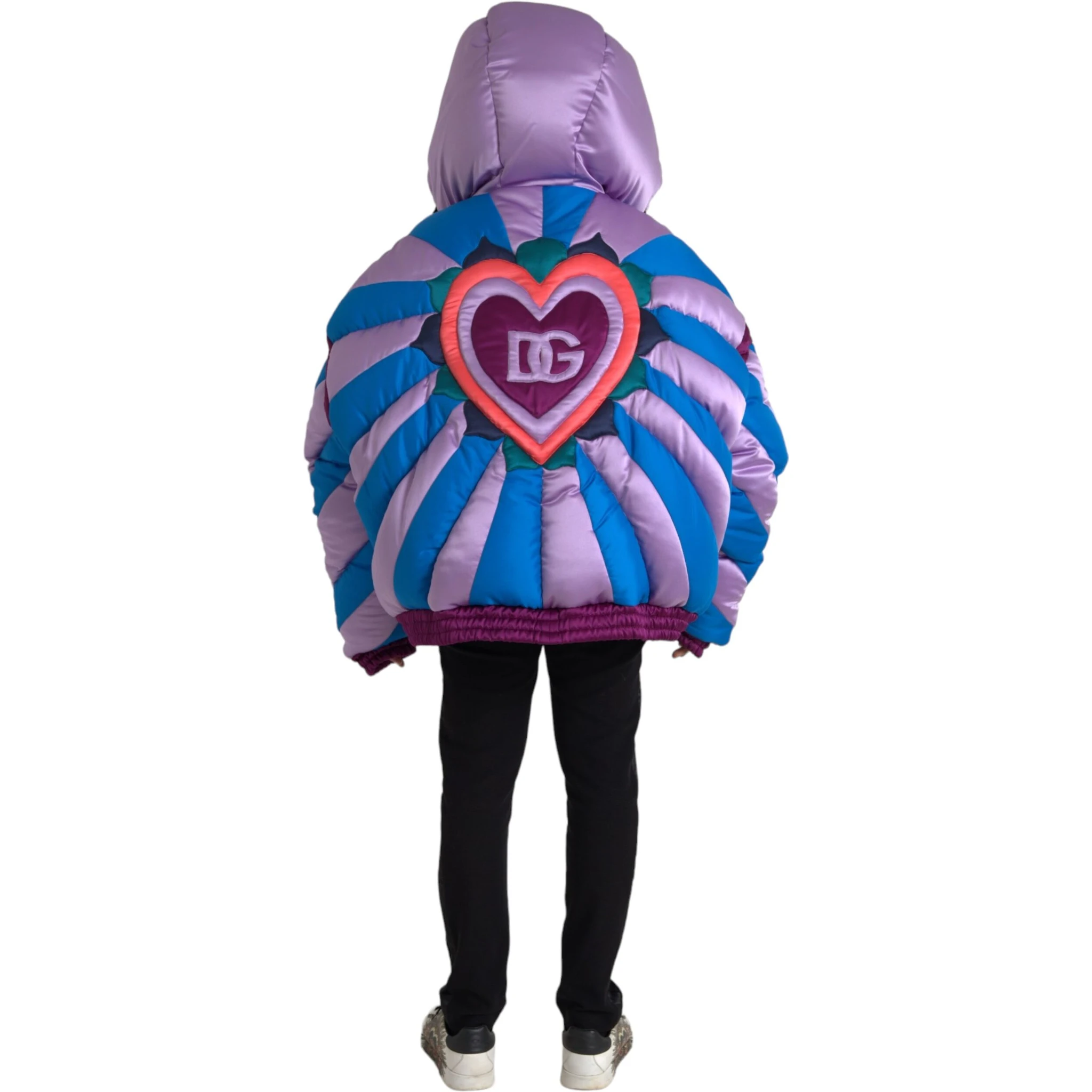 Multicolor Heart Logo Hooded Puffer Jacket
