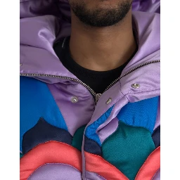Multicolor Heart Logo Hooded Puffer Jacket