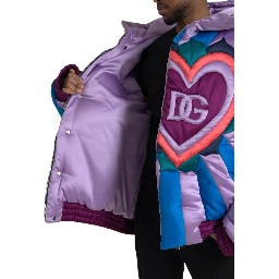 Multicolor Heart Logo Hooded Puffer Jacket