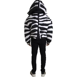 Black White Stripes Hooded Puffer Jacket