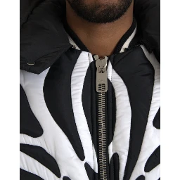 Black White Stripes Hooded Puffer Jacket