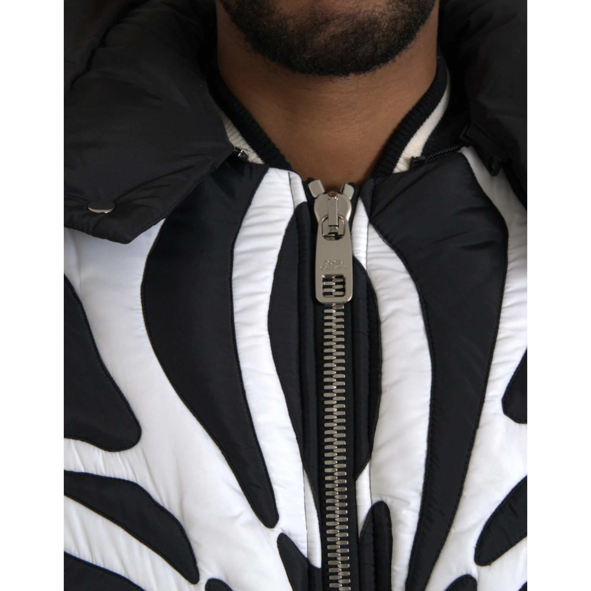 Black White Stripes Hooded Puffer Jacket