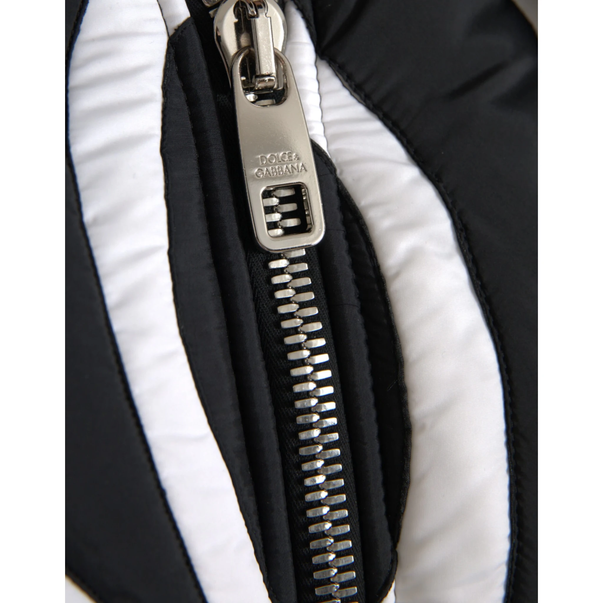 Black White Stripes Hooded Puffer Jacket