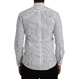 Black White Striped Formal Dress GOLD Shirt