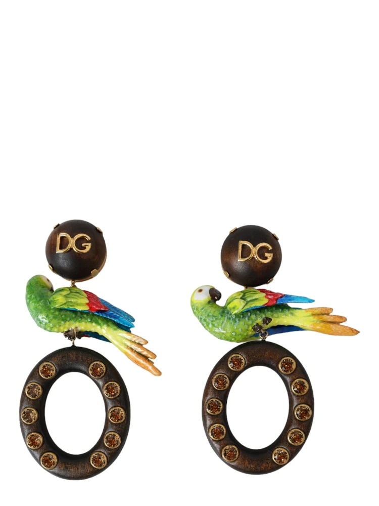 Multicolor Parrot Wood Brass Crystal Embellished Earrings alternative