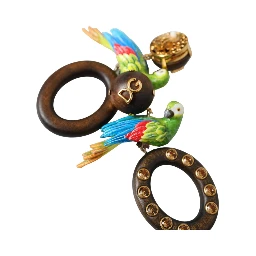 Multicolor Parrot Wood Brass Crystal Embellished Earrings