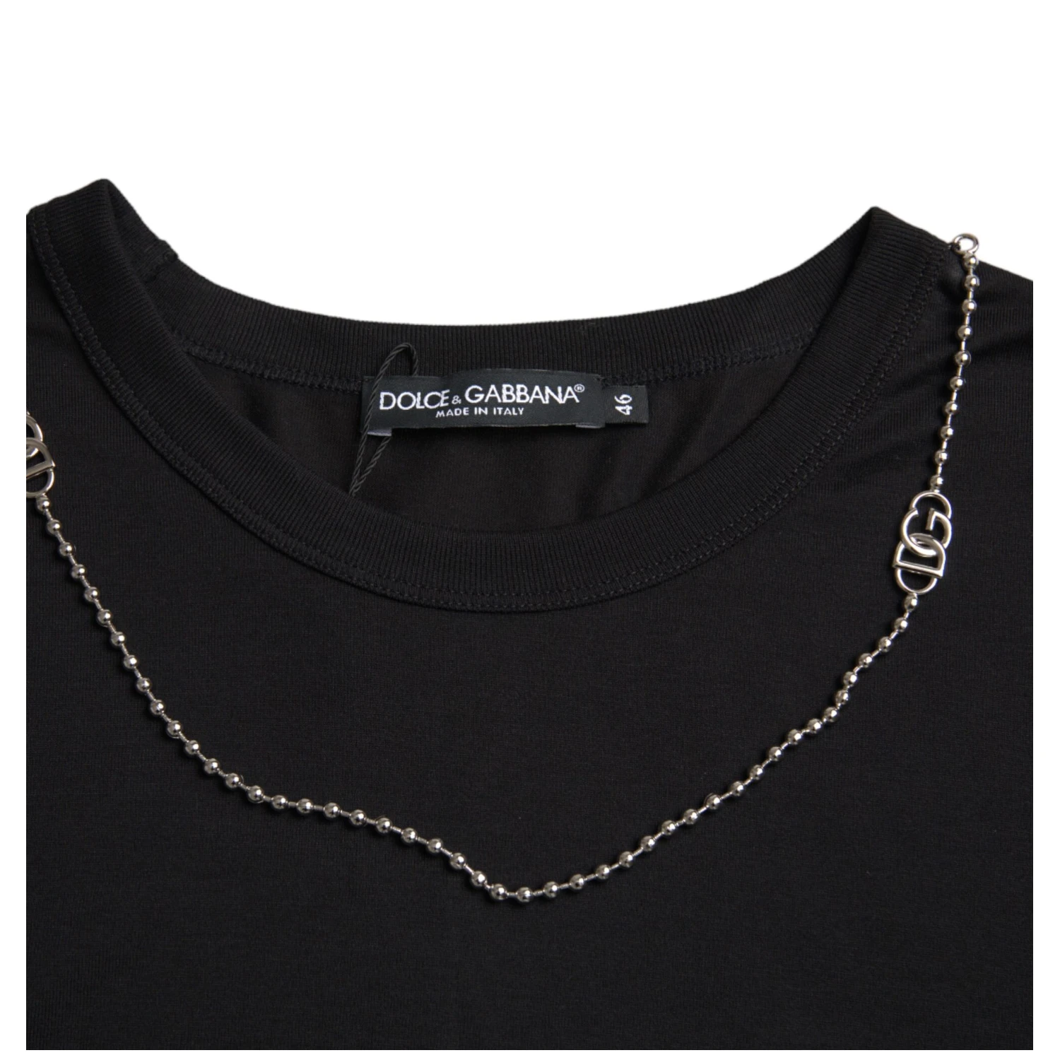 Black Cotton Silver Chain Short Sleeve T-shirt