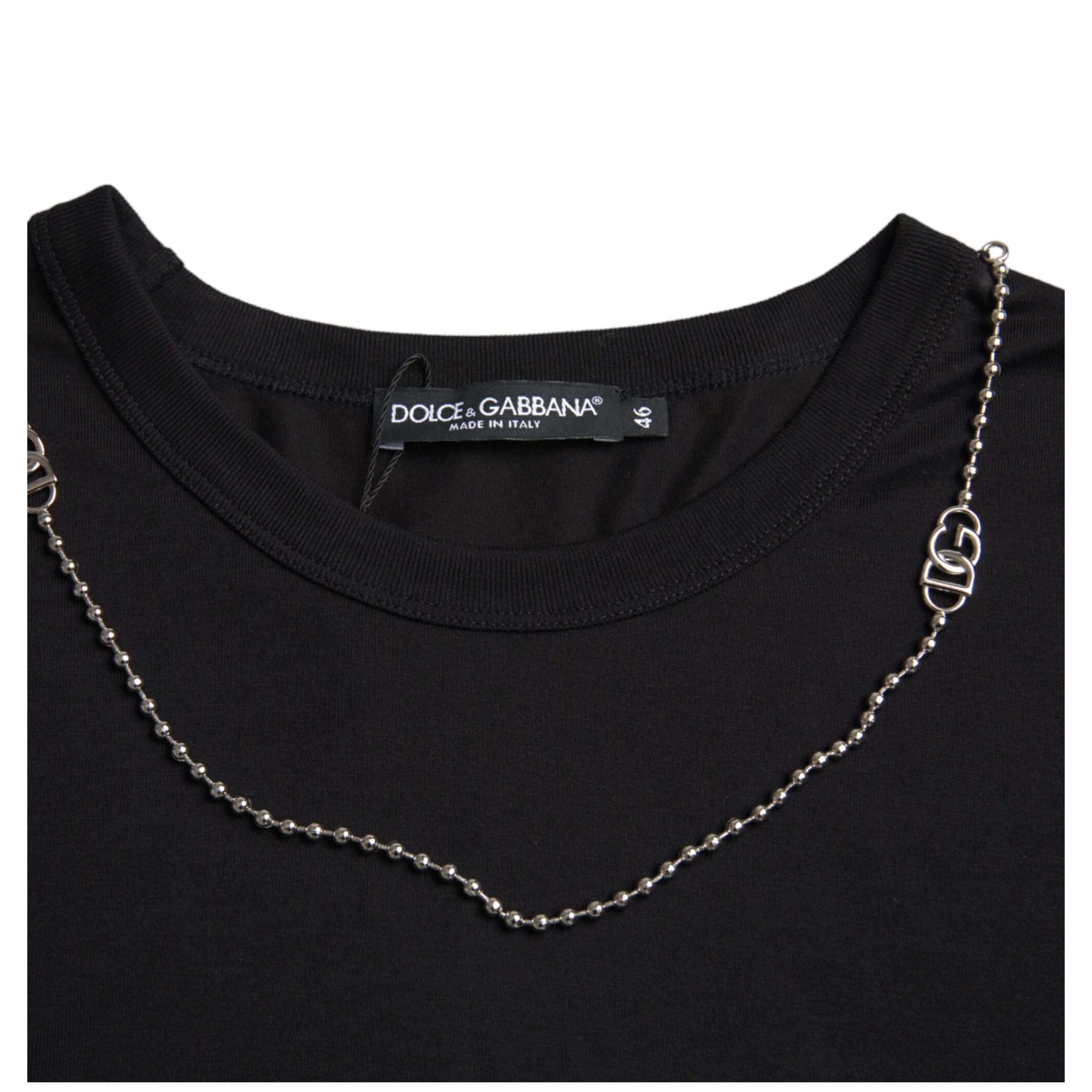 Black Cotton Silver Chain Short Sleeve T-shirt