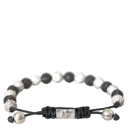 CZ Crystal Ball Black White Beaded Bracelet