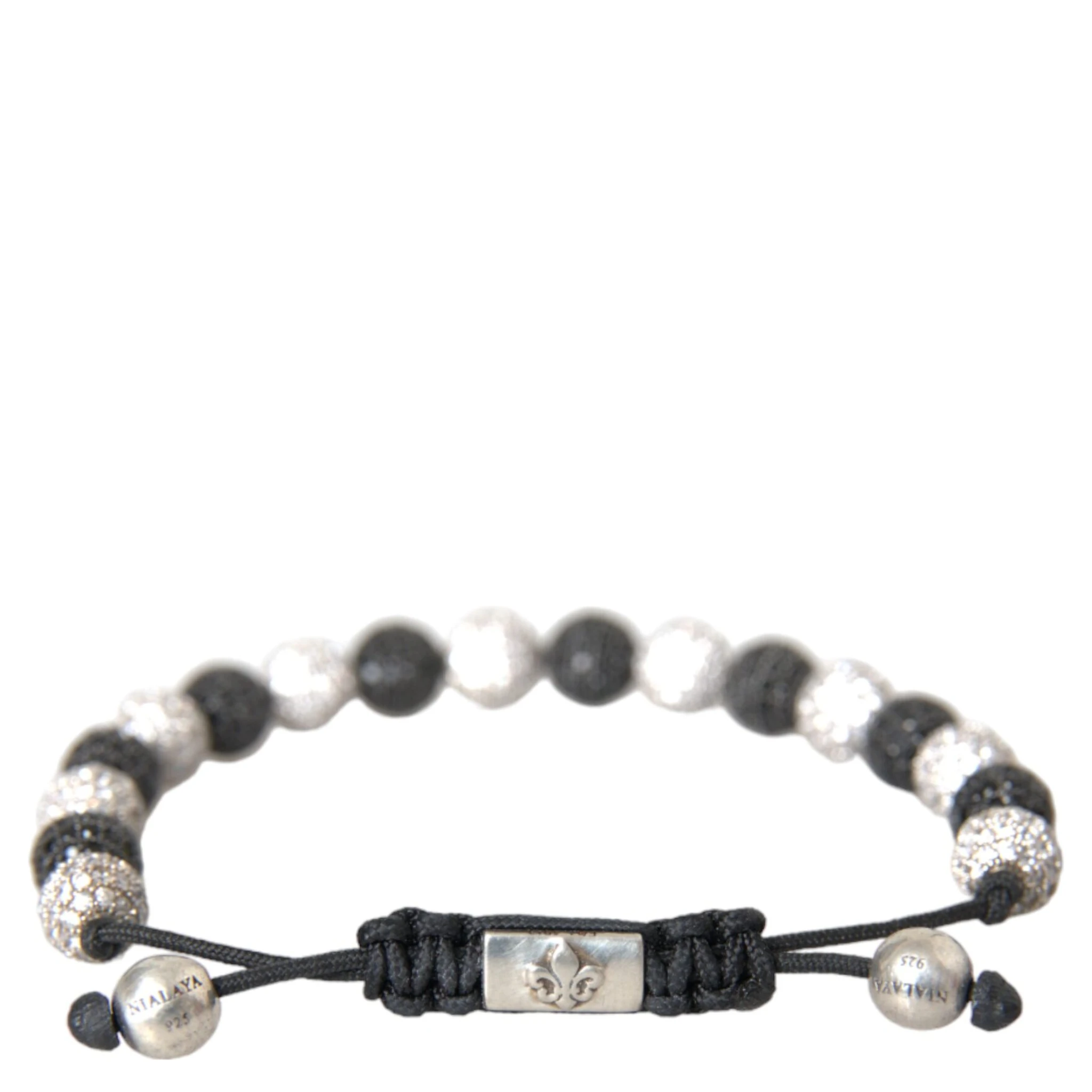 CZ Crystal Ball Black White Beaded Bracelet