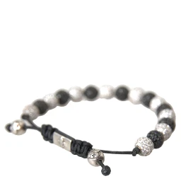 CZ Crystal Ball Black White Beaded Bracelet