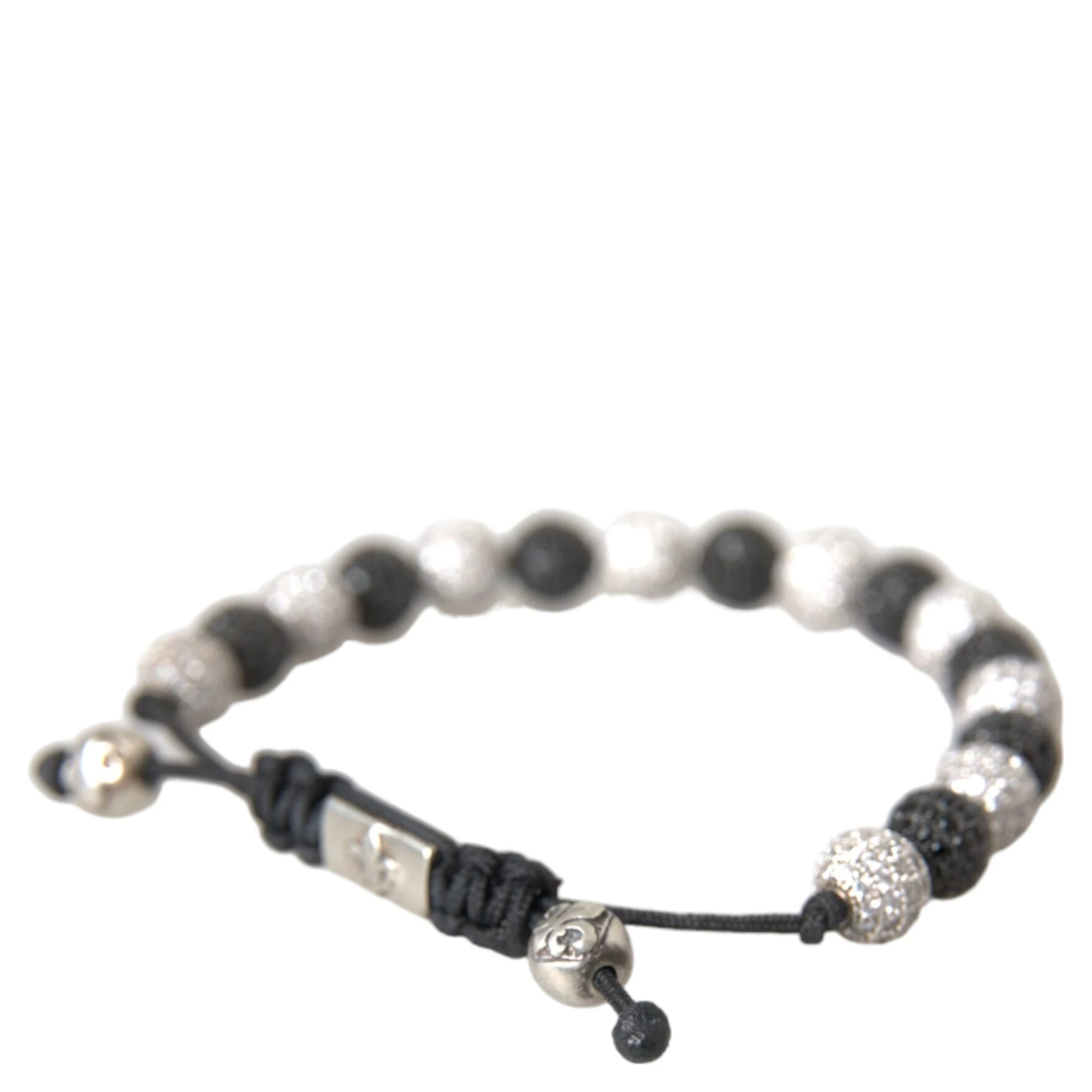 CZ Crystal Ball Black White Beaded Bracelet