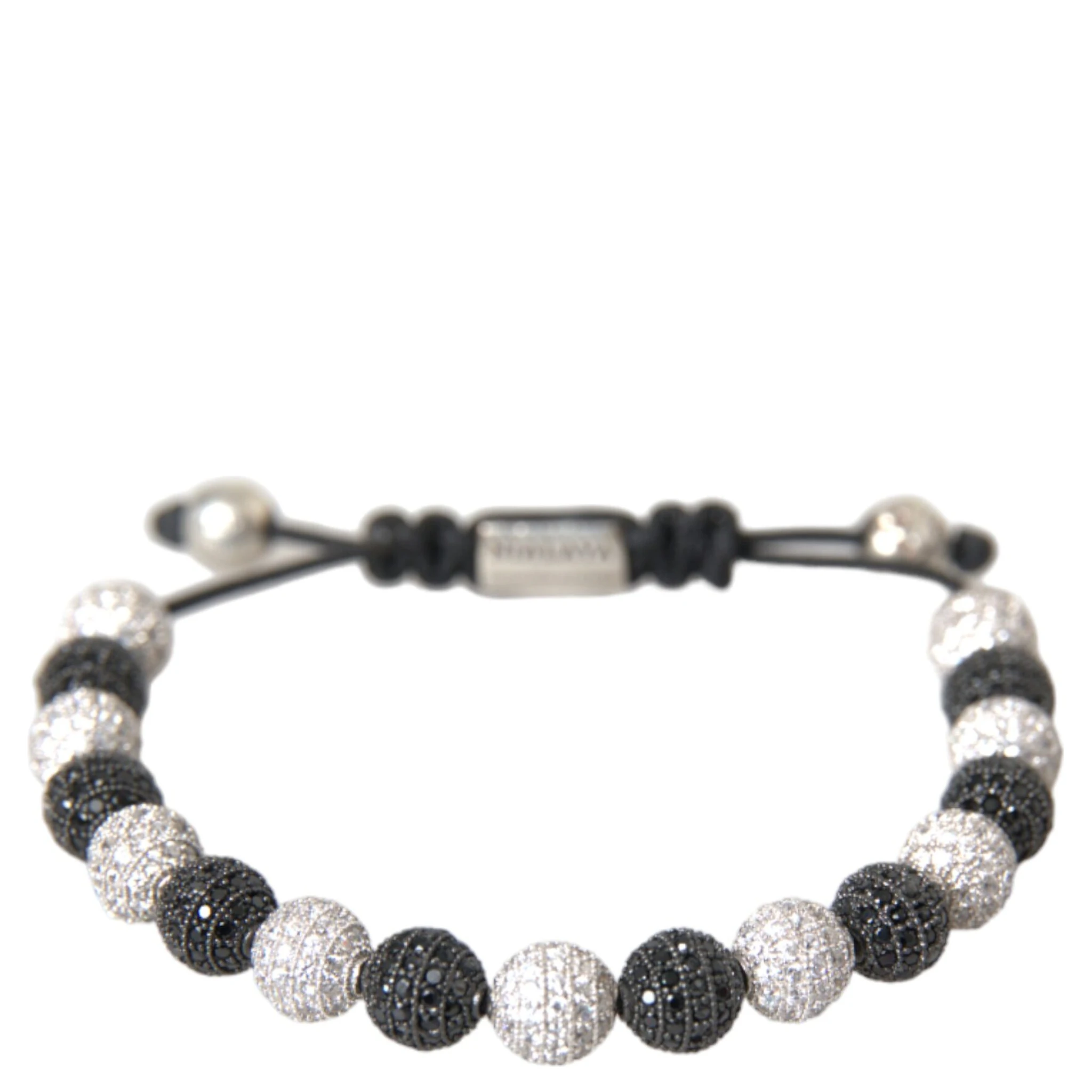 CZ Crystal Ball Black White Beaded Bracelet