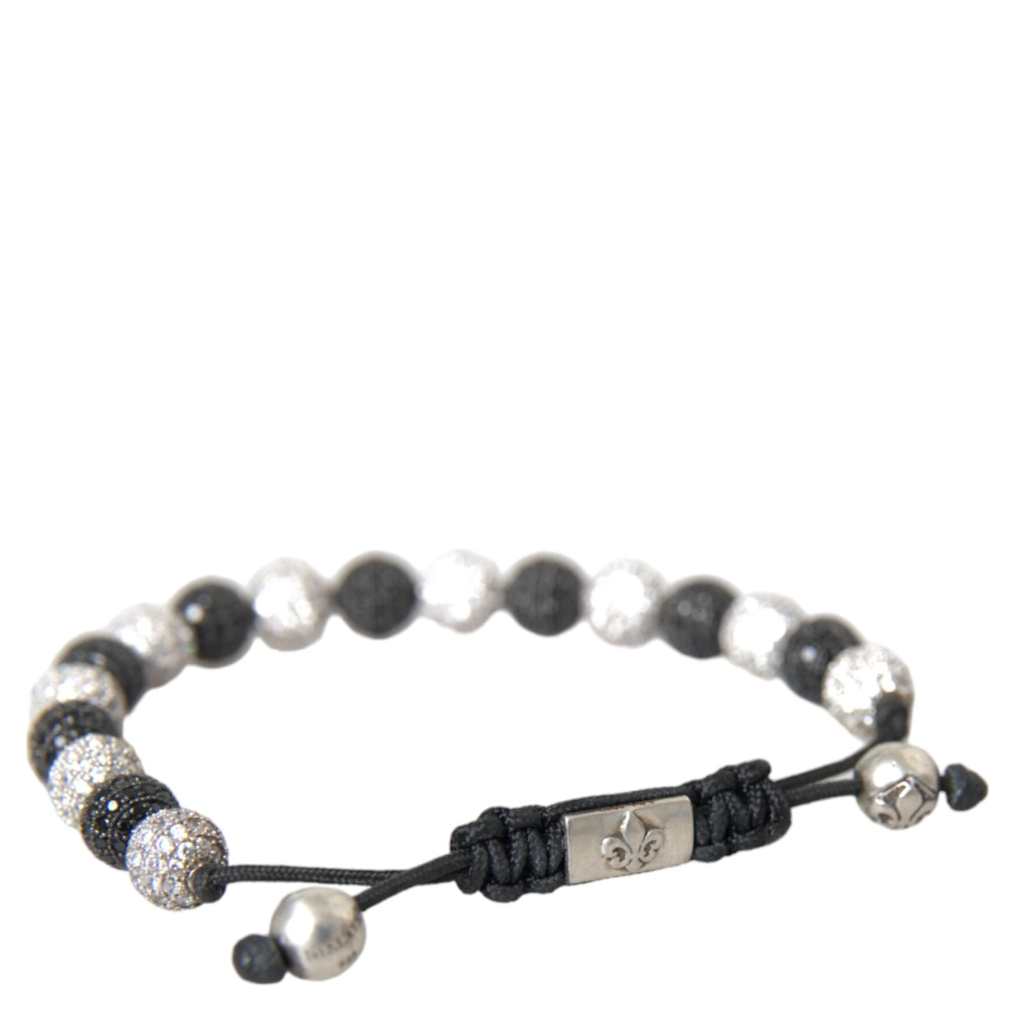 CZ Crystal Ball Black White Beaded Bracelet