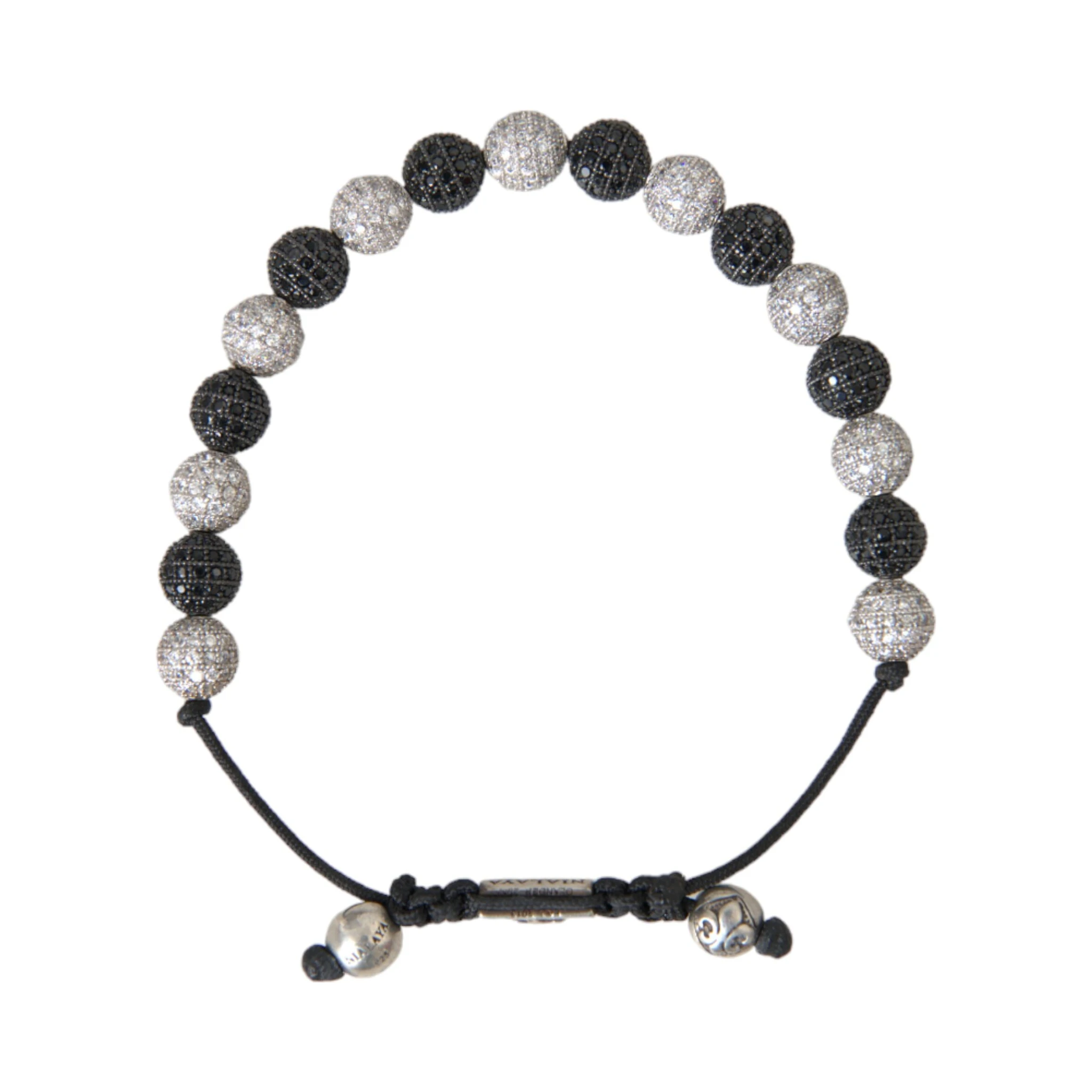CZ Crystal Ball Black White Beaded Bracelet