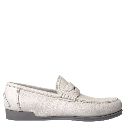 White Gray Leather Slip Mocassin Shoes Loafer