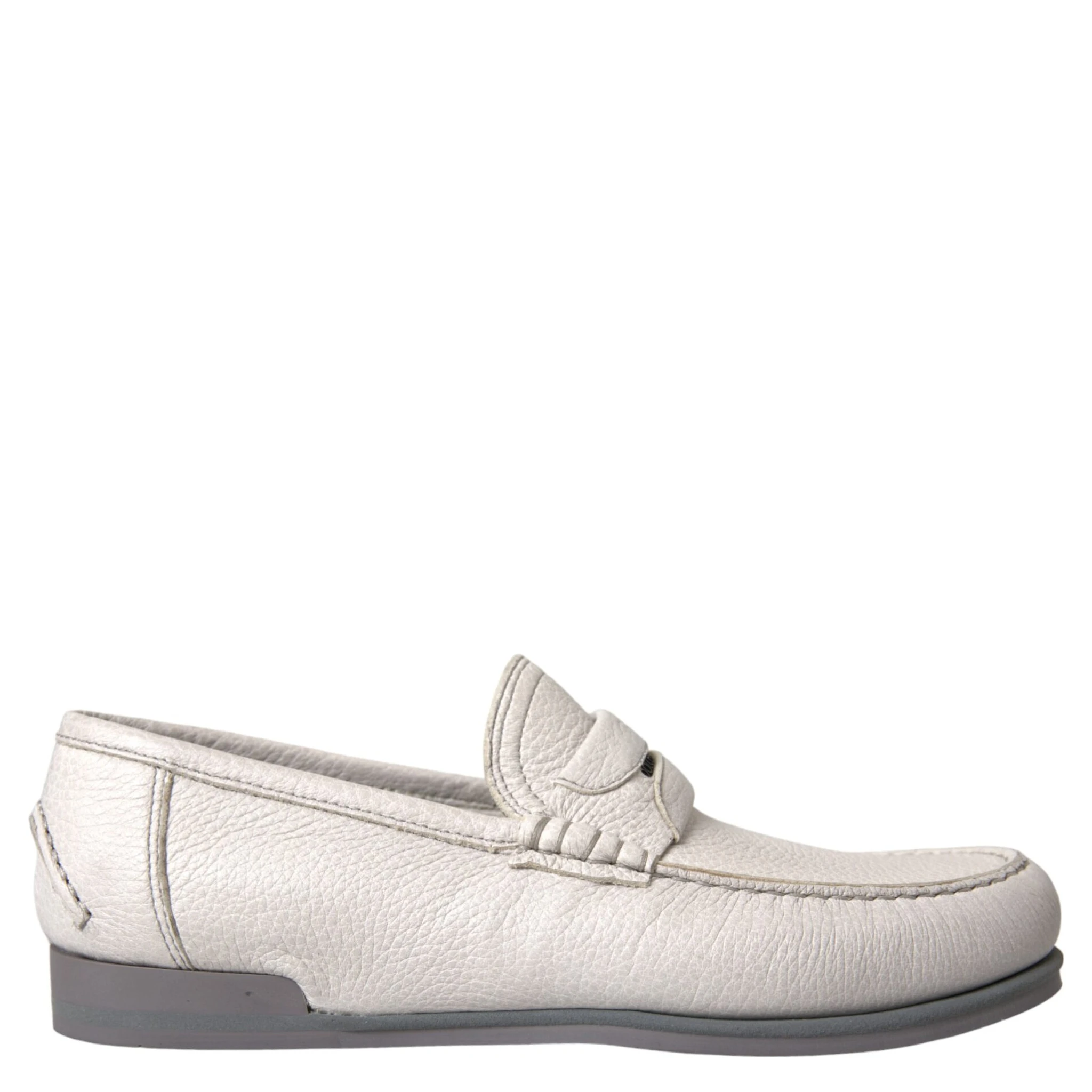 White Gray Leather Slip Mocassin Shoes Loafer