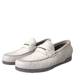 White Gray Leather Slip Mocassin Shoes Loafer