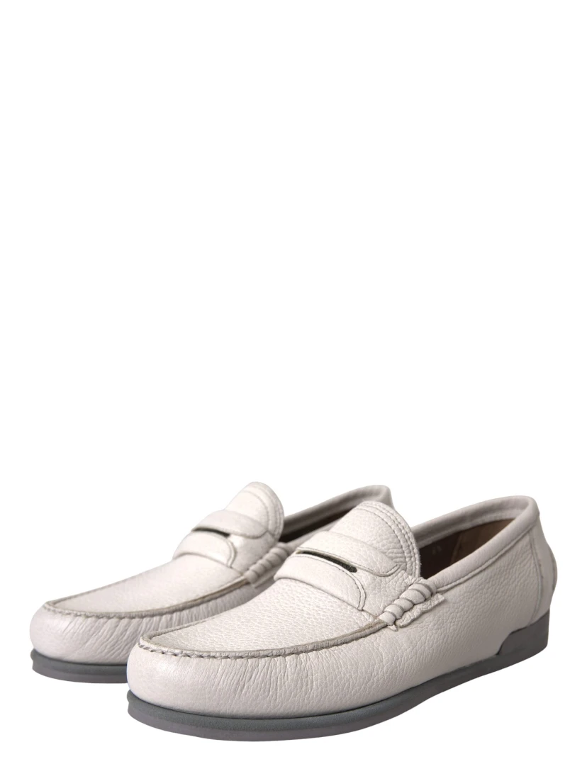 White Gray Leather Slip Mocassin Shoes Loafer