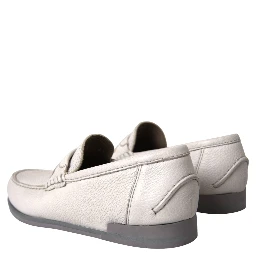 White Gray Leather Slip Mocassin Shoes Loafer