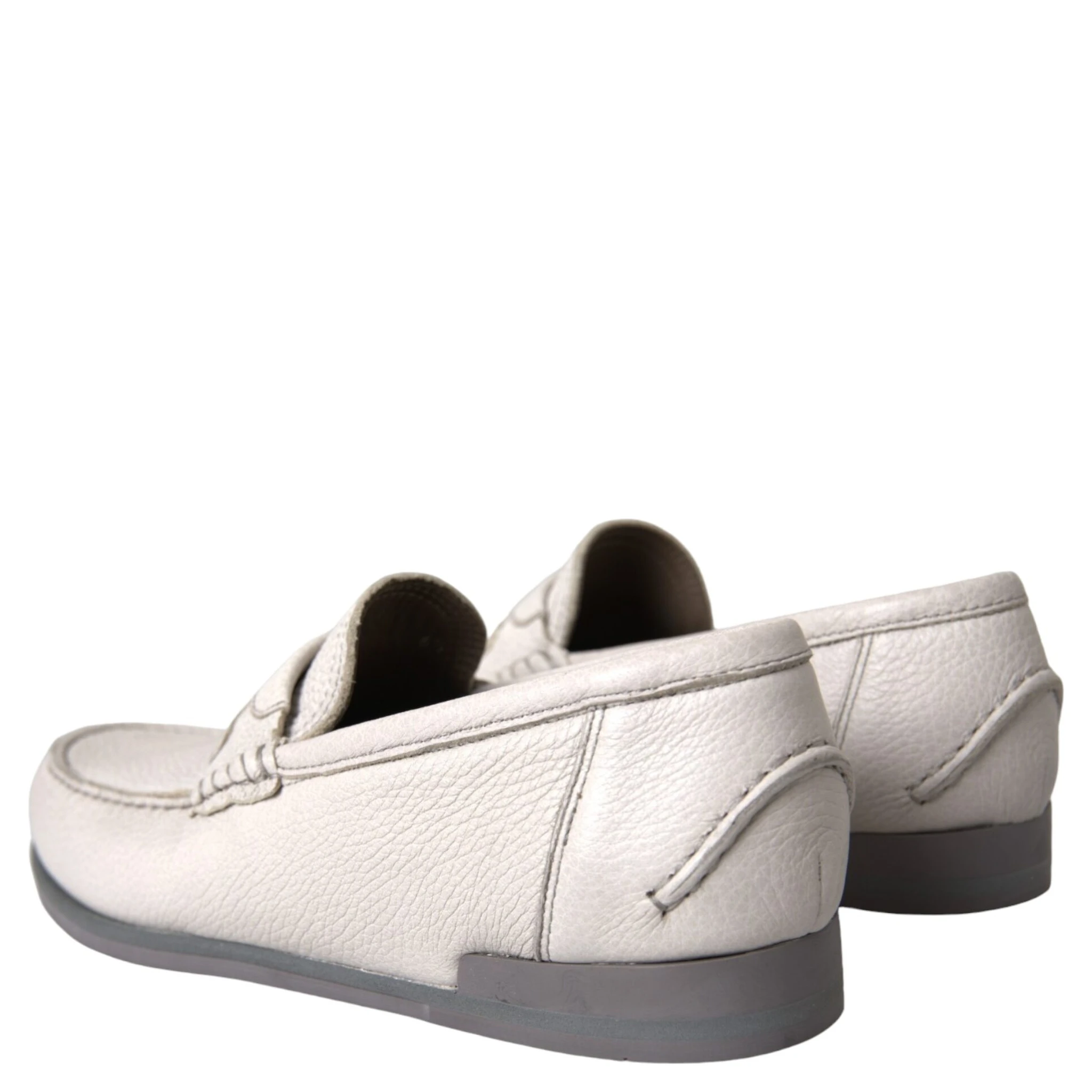 White Gray Leather Slip Mocassin Shoes Loafer