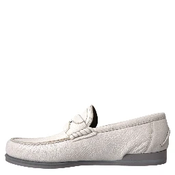 White Gray Leather Slip Mocassin Shoes Loafer