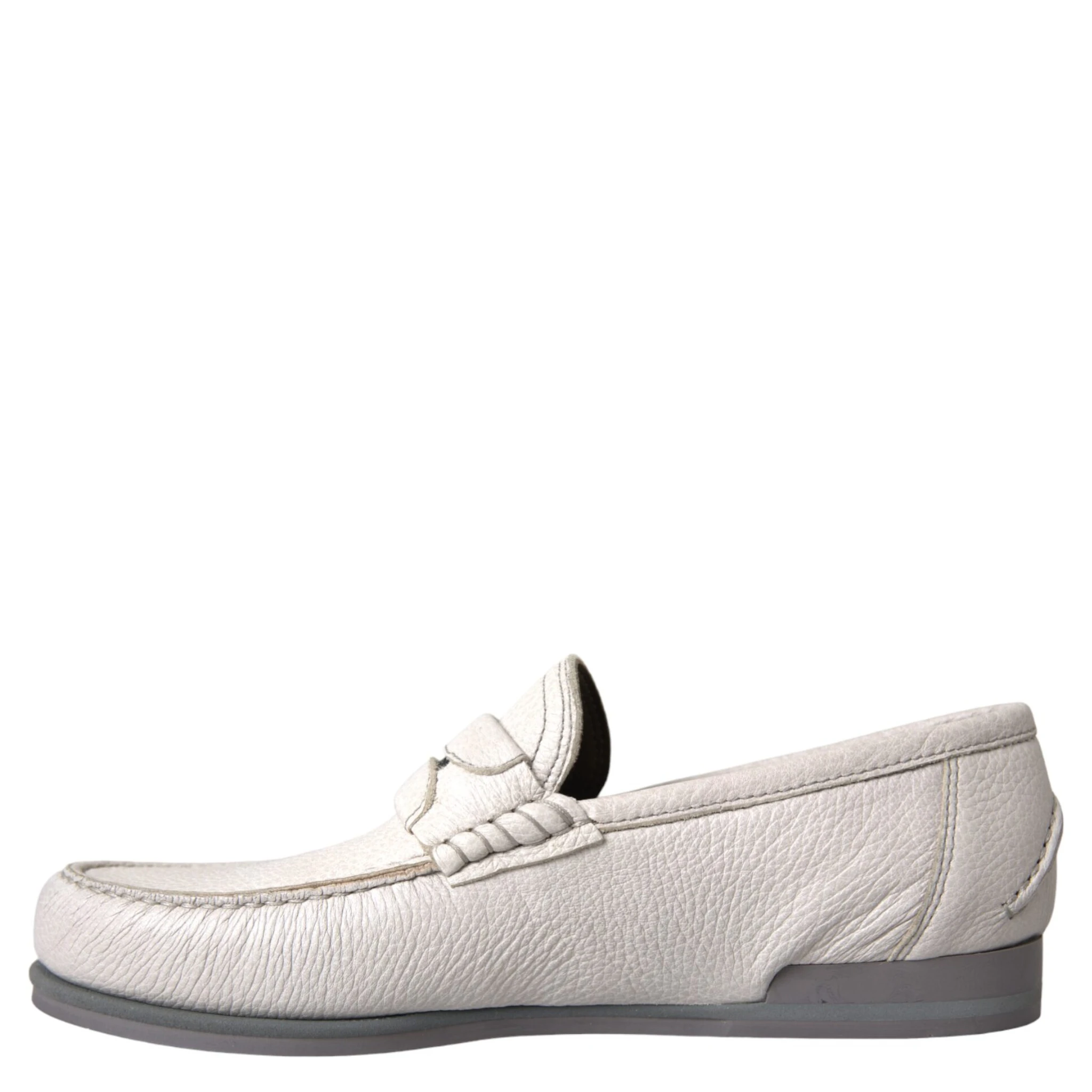 White Gray Leather Slip Mocassin Shoes Loafer