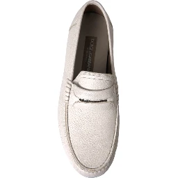 White Gray Leather Slip Mocassin Shoes Loafer