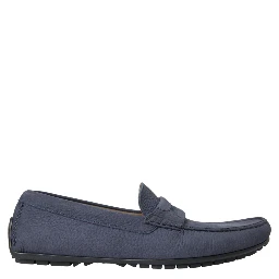 Blue Calf Leather Slip On Moccasin Shoes