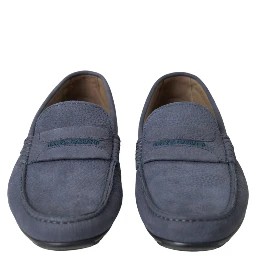 Blue Calf Leather Slip On Moccasin Shoes