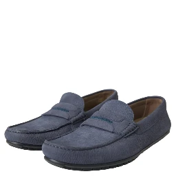 Blue Calf Leather Slip On Moccasin Shoes