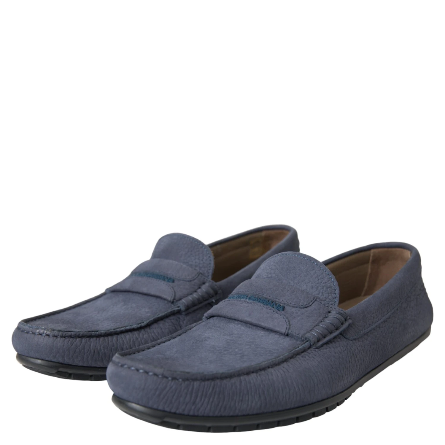 Blue Calf Leather Slip On Moccasin Shoes