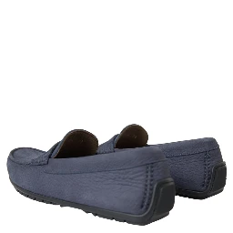 Blue Calf Leather Slip On Moccasin Shoes