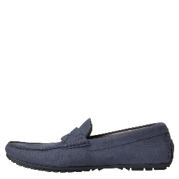 Blue Calf Leather Slip On Moccasin Shoes
