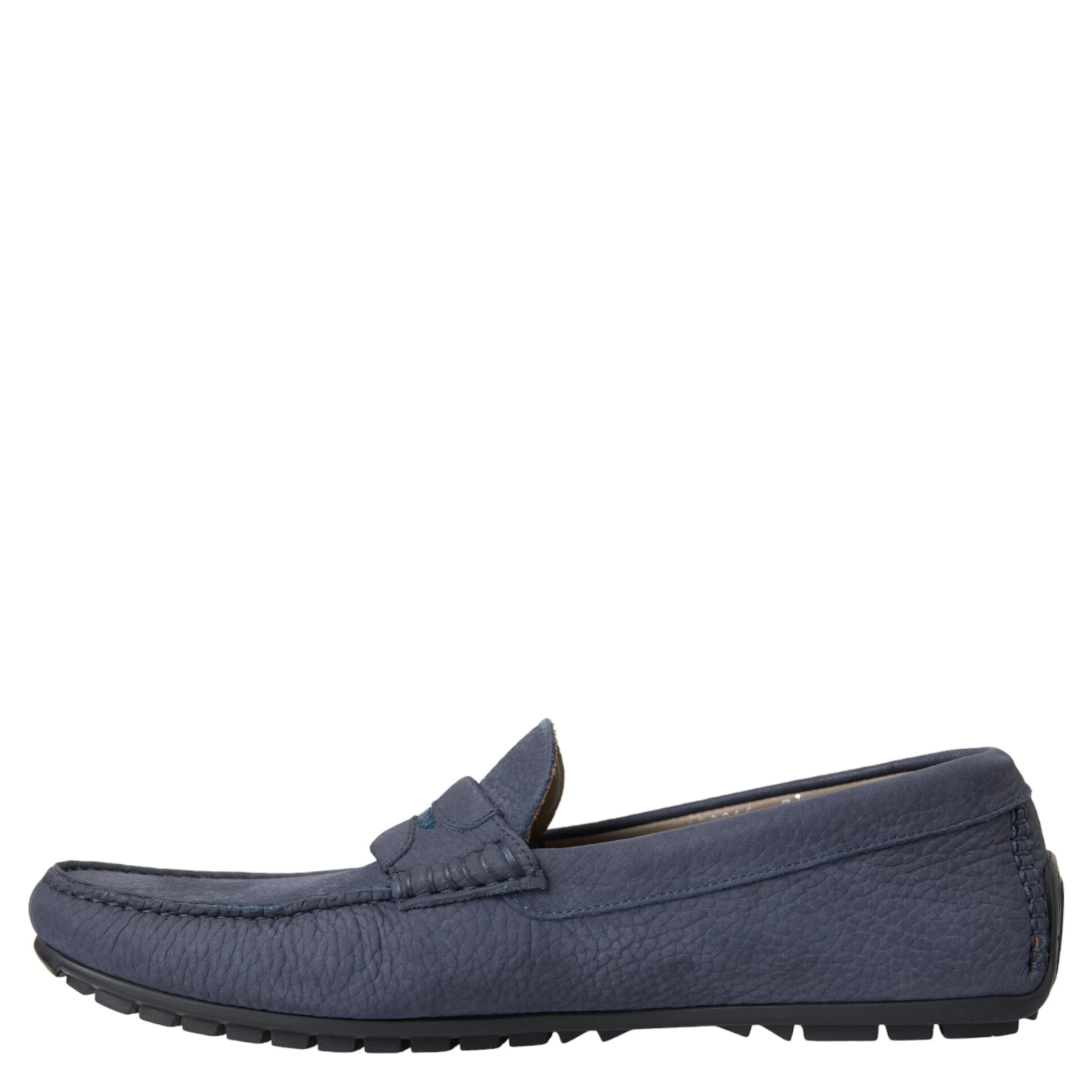 Blue Calf Leather Slip On Moccasin Shoes