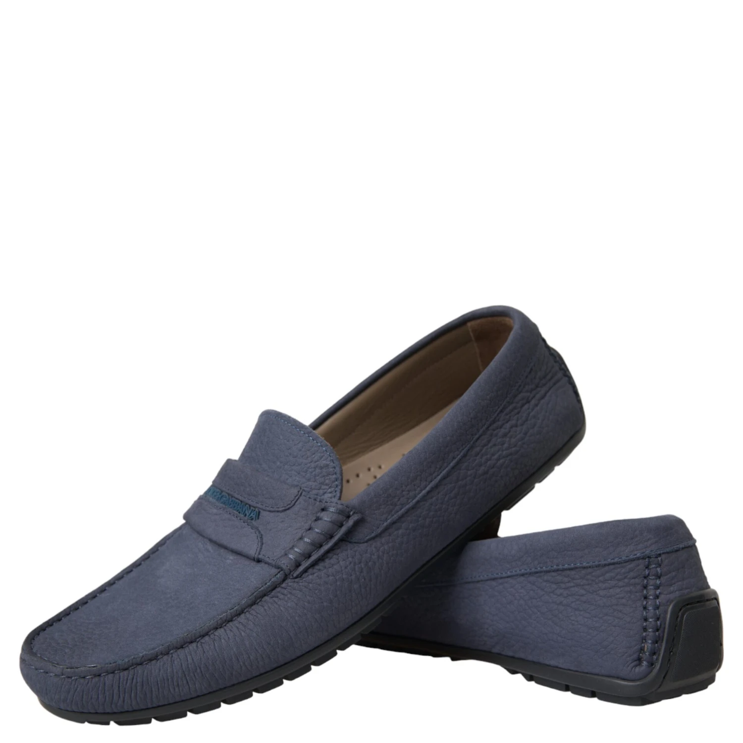 Blue Calf Leather Slip On Moccasin Shoes