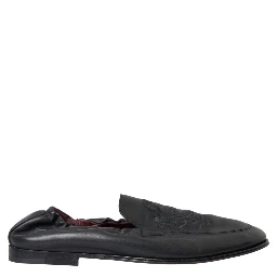 Black Logo Embroidered Leather Loafer Men Dress Shoes