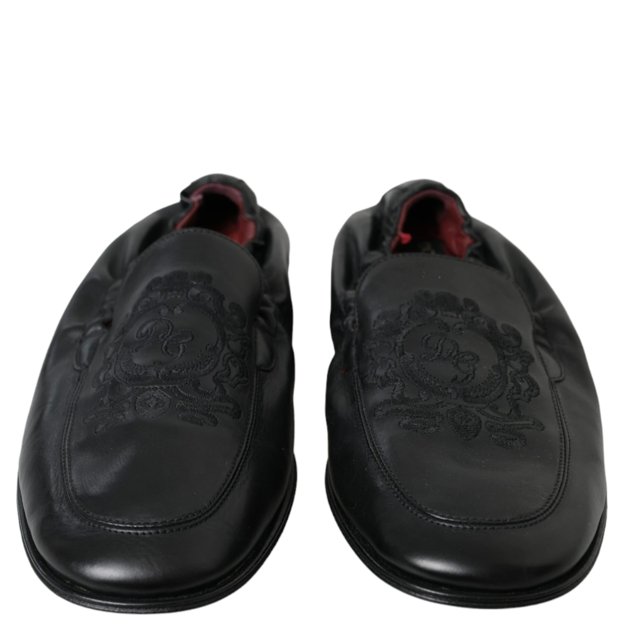 Black Logo Embroidered Leather Loafer Men Dress Shoes