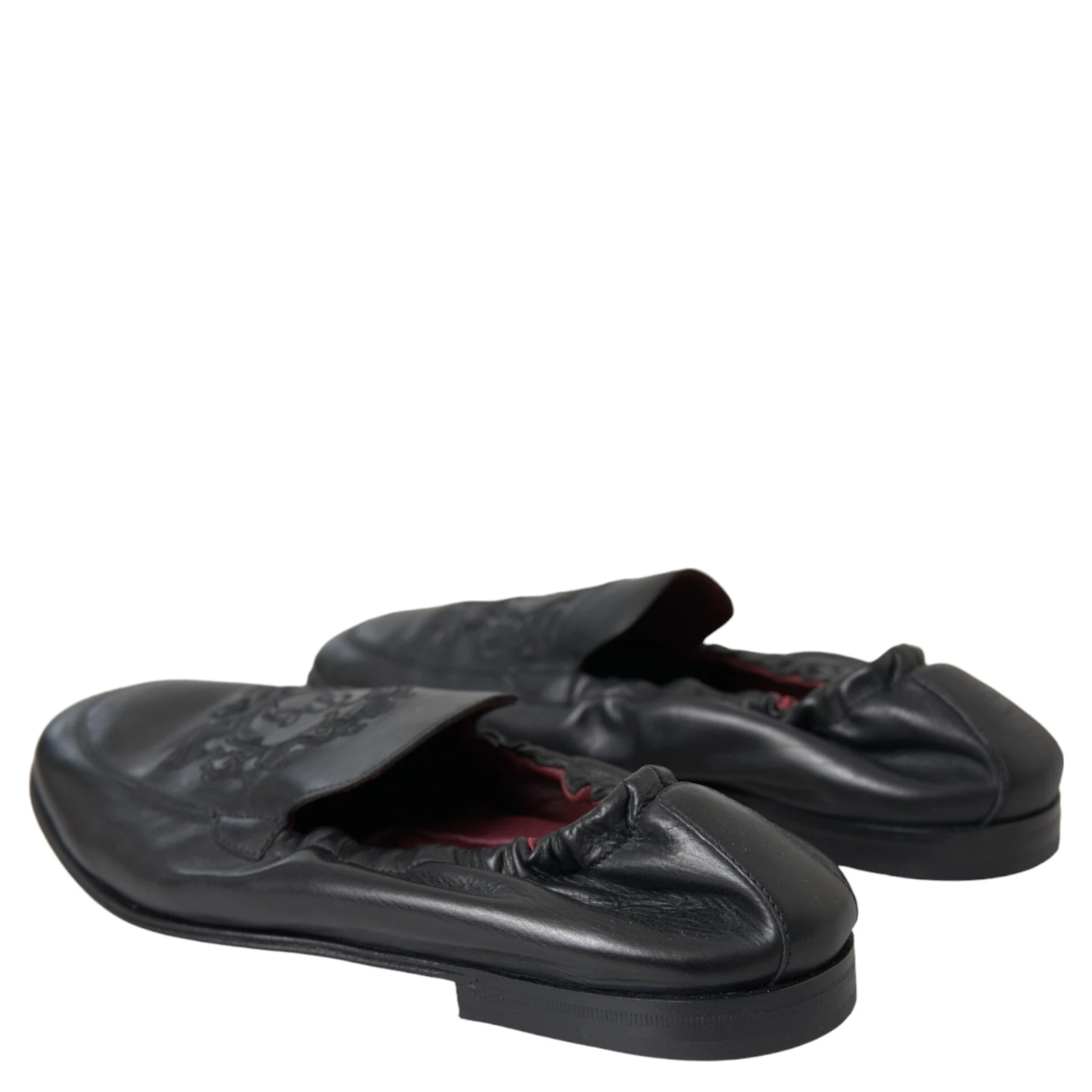 Black Logo Embroidered Leather Loafer Men Dress Shoes