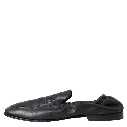 Black Logo Embroidered Leather Loafer Men Dress Shoes