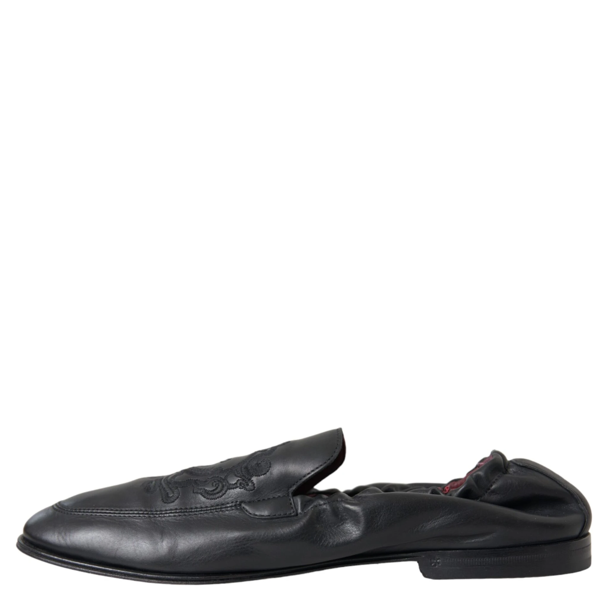 Black Logo Embroidered Leather Loafer Men Dress Shoes